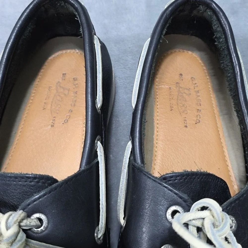 Vintage GH Bass Summer Hampton Boat Shoes Men's Size 9.5 M Black Leather Made In